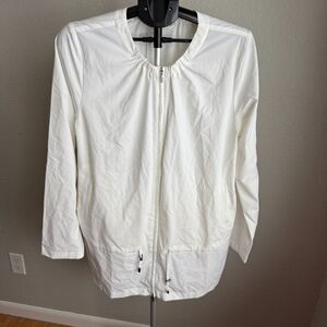 NWT J. Jill Pure Jill Fit White Drawstring Zip Up Lightweight Stretchy Jacket L